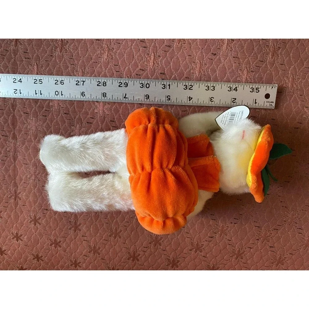 TY Carver White plush bear in pumpkin costume beanie baby Halloween Thanksgiving
